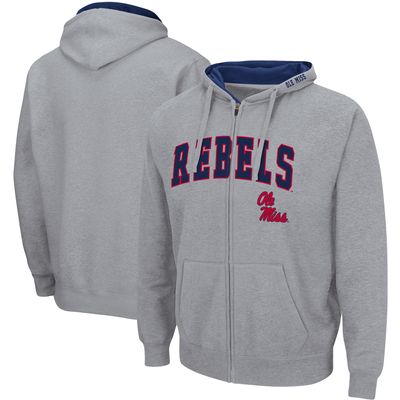 Men's Colosseum Heathered Gray Ole Miss Rebels Arch & Logo 3.0 Full-Zip Hoodie