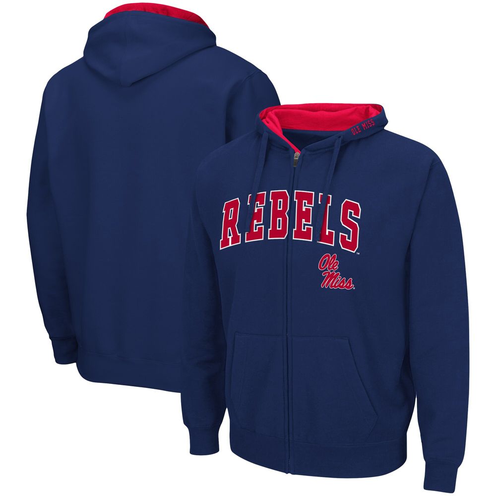 Men's Colosseum Navy Ole Miss Rebels Arch & Logo 3.0 Full-Zip Hoodie