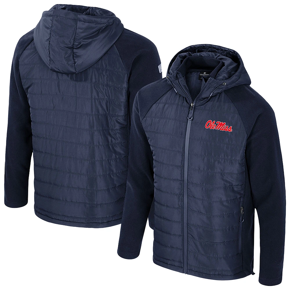 Veste à capuche entièrement zippée Colosseum Navy Ole Miss Rebels Block The Sun pour homme