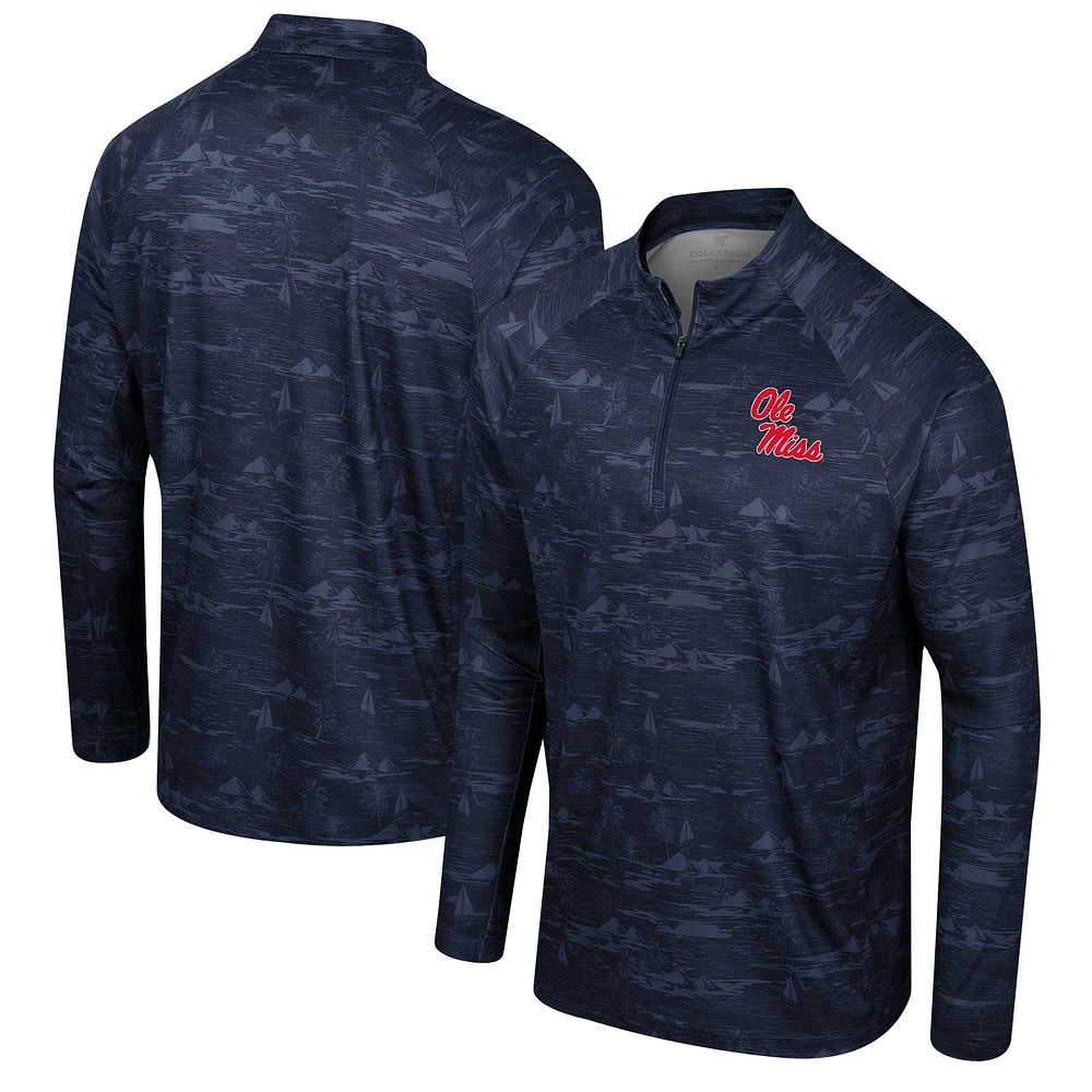 Men's Colosseum Navy Ole Miss Rebels Carson Raglan Quarter-Zip Jacket