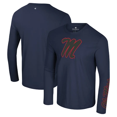 T-shirt à manches longues Colosseum Navy Ole Miss Rebels Color Pop Active Blend 2-Hit pour hommes