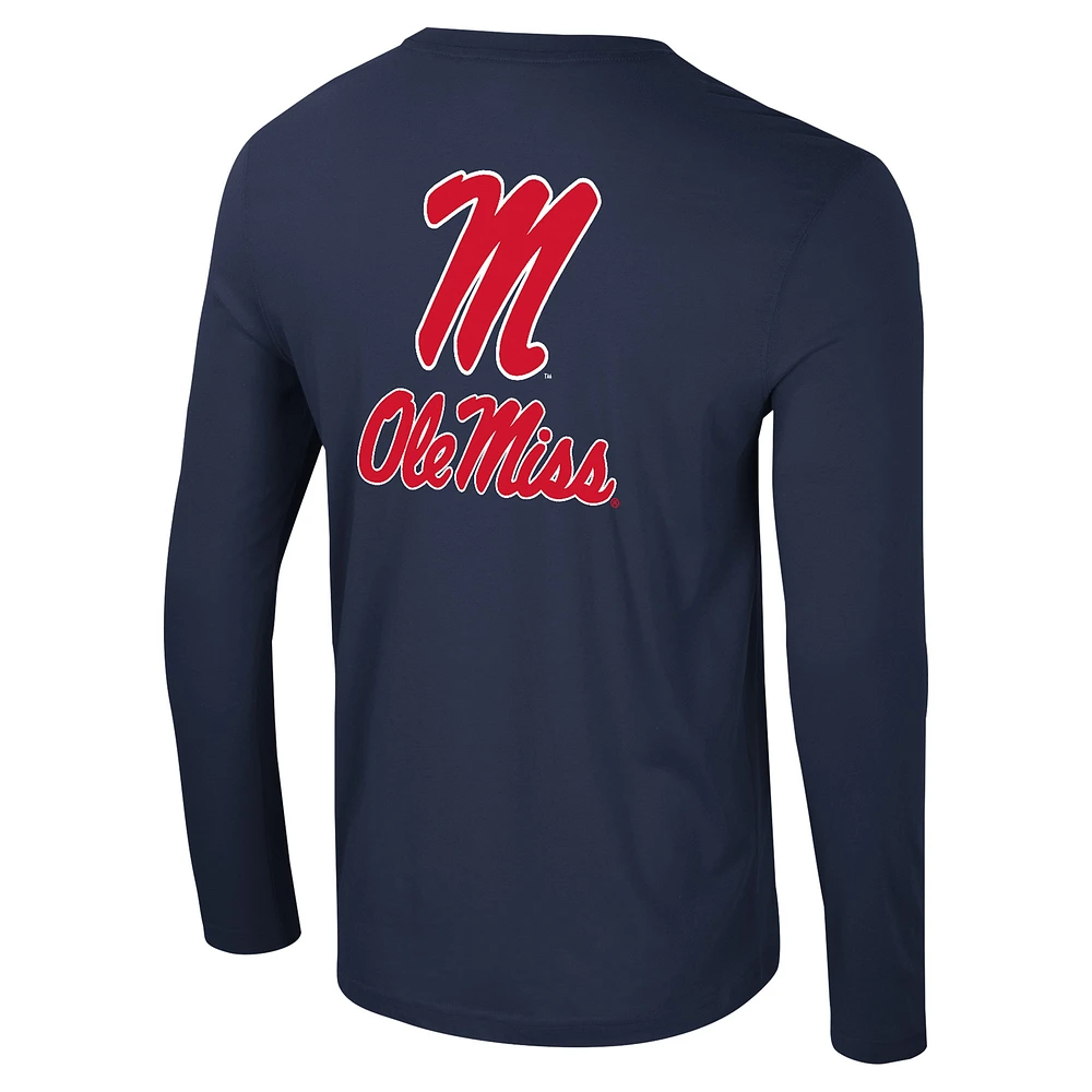 Men's Colosseum Navy Ole Miss Rebels Logo Lockup 3-Hit Active Blend Long Sleeve T-Shirt