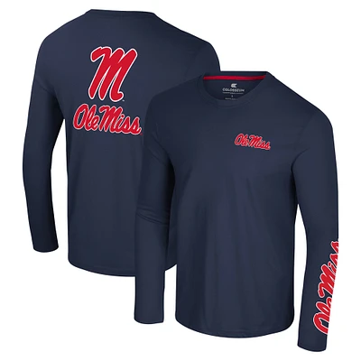 T-shirt à manches longues Colosseum Navy Ole Miss Rebels Logo Lockup 3-Hit Active Blend pour hommes