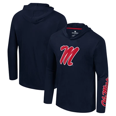 Men's Colosseum Navy Ole Miss Rebels Logo Lockup Active Blend Long Sleeve  T-Shirt Hoodie