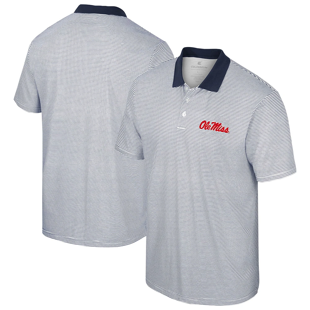 Men's Colosseum Navy Ole Miss Rebels Tuck Striped Polo Shirt