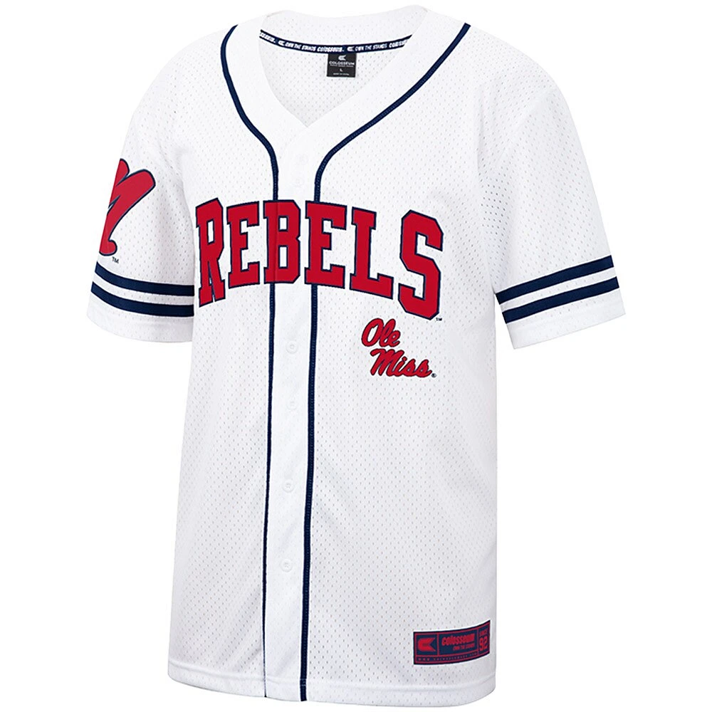 Men's Colosseum White Ole Miss Rebels Free Spirited Mesh Button-Up Baseball Jersey