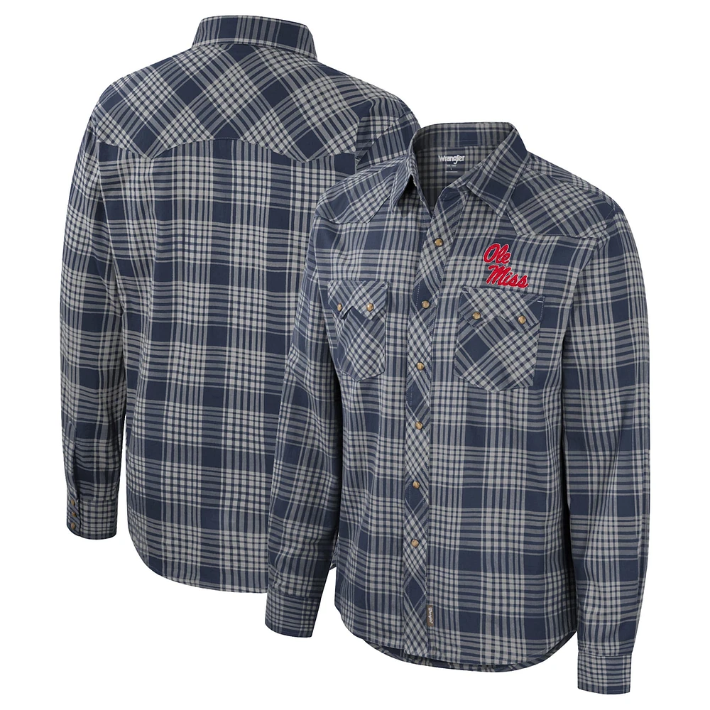 Colosseum x Wrangler Navy Ole Miss Rebels Chemise Western à carreaux manches longues pour homme