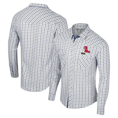 Men's Colosseum x Wrangler White Ole Miss Rebels Plaid Window Pane Long Sleeve Full-Snap Shirt