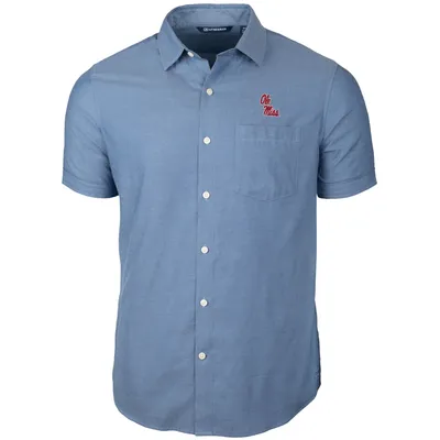 Ole Miss Rebels Cutter & Buck Windward Twill Button-Up Short Sleeve Shirt - Navy