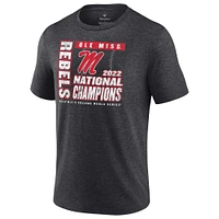 Men's Fanatics Heathered Charcoal Ole Miss Rebels 2022 NCAA Baseball College World Series Champions Pitching Mound Tri-Blend T-Shirt