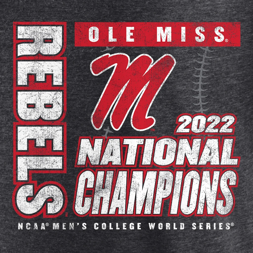 T-shirt tri-mélange Fanatics Heathered Charcoal Ole Miss Rebels 2022 NCAA pour hommes Baseball College World Series Champions Pitching Mound