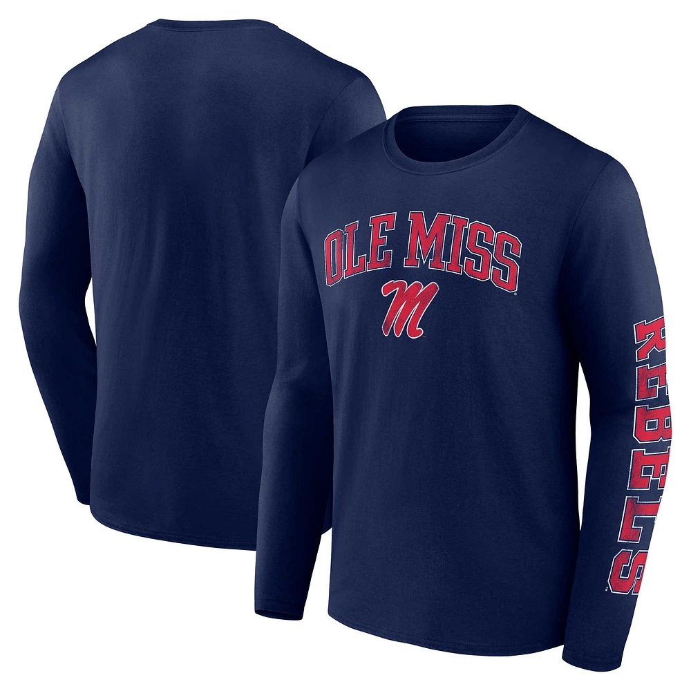 Men's Fanatics Navy Ole Miss Rebels Distressed Arch Over Logo Long Sleeve T-Shirt