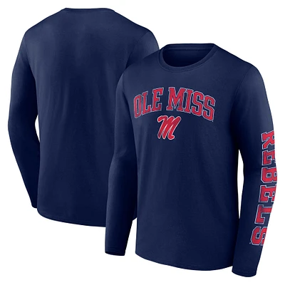 T-shirt à manches longues pour hommes Fanatics Navy Ole Miss Rebels en détresse avec logo