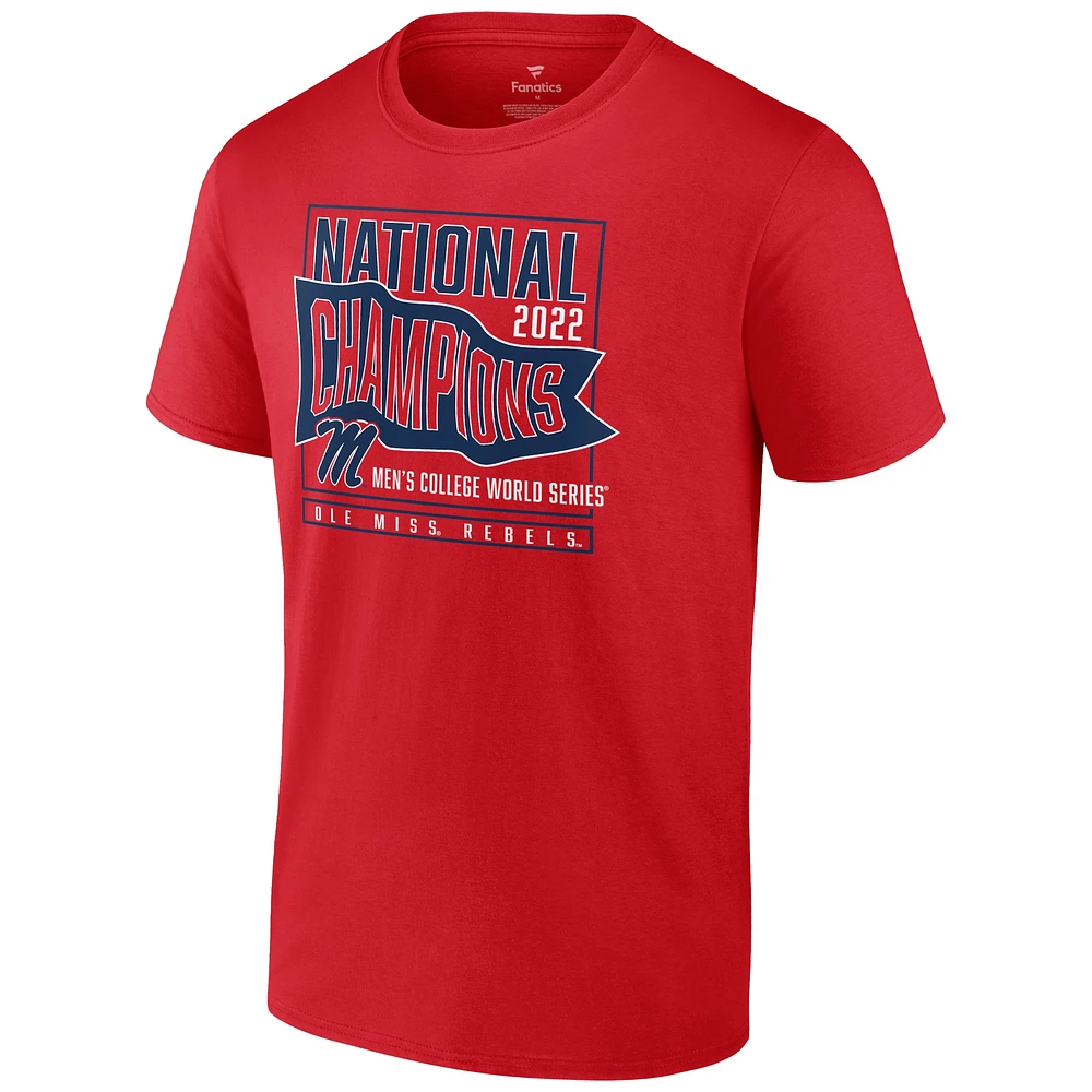 T-shirt Fanatics Red Ole Miss Rebels 2022 NCAA pour hommes Baseball College World Series Champions Signal Schedule