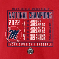 T-shirt Fanatics Red Ole Miss Rebels 2022 NCAA pour hommes Baseball College World Series Champions Signal Schedule