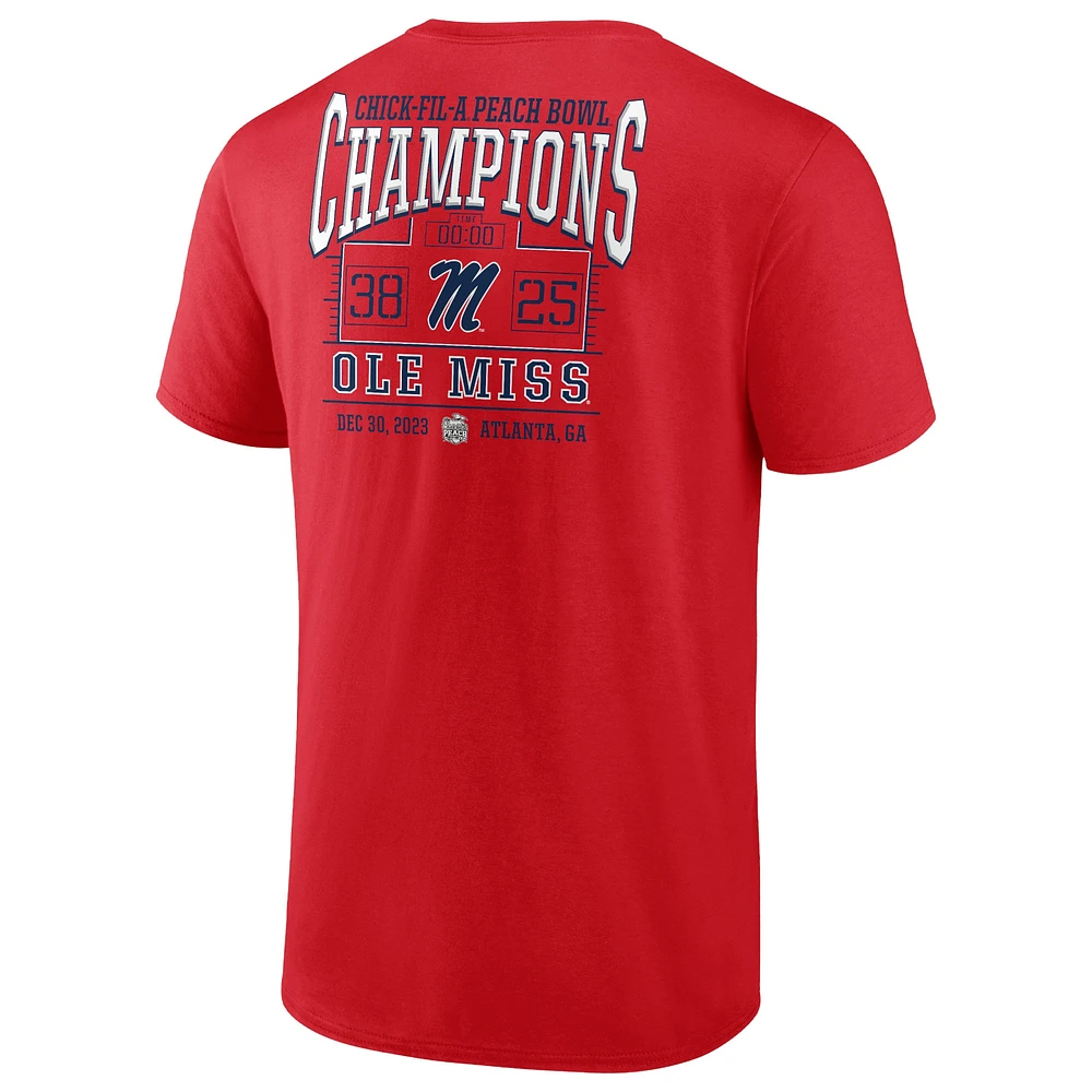 T-shirt Fanatics Red Ole Miss Rebels 2023 Peach Bowl Champions Score pour hommes