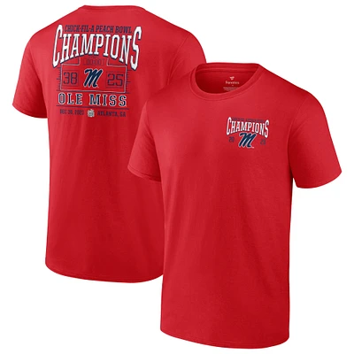 Men's Fanatics Red Ole Miss Rebels 2023 Peach Bowl Champions Score T-Shirt