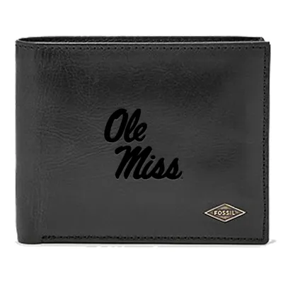 Ole Miss Rebels Fossil Leather Ryan RFID Passcase Wallet - Black