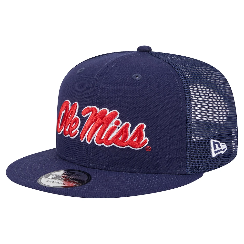 Casquette snapback camionneur 9FIFTY Ole Miss Rebels bleu marine New Era pour homme