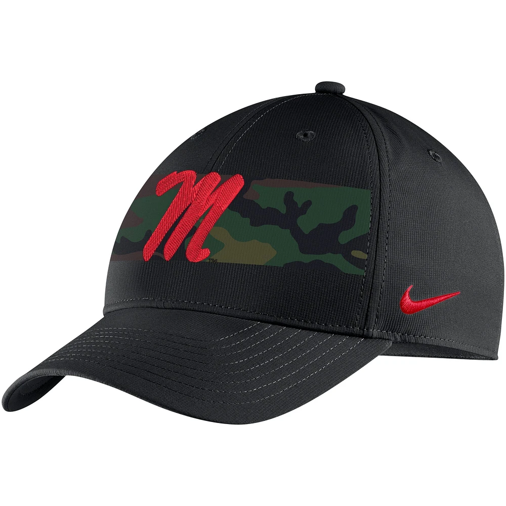 Men's Nike Black Ole Miss Rebels Military Pack Camo Legacy91 Adjustable Hat