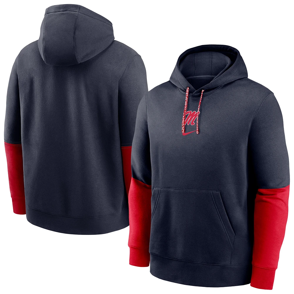 Men's Nike Navy Ole Miss Rebels 2024 Sideline Club Fleece Pullover Hoodie