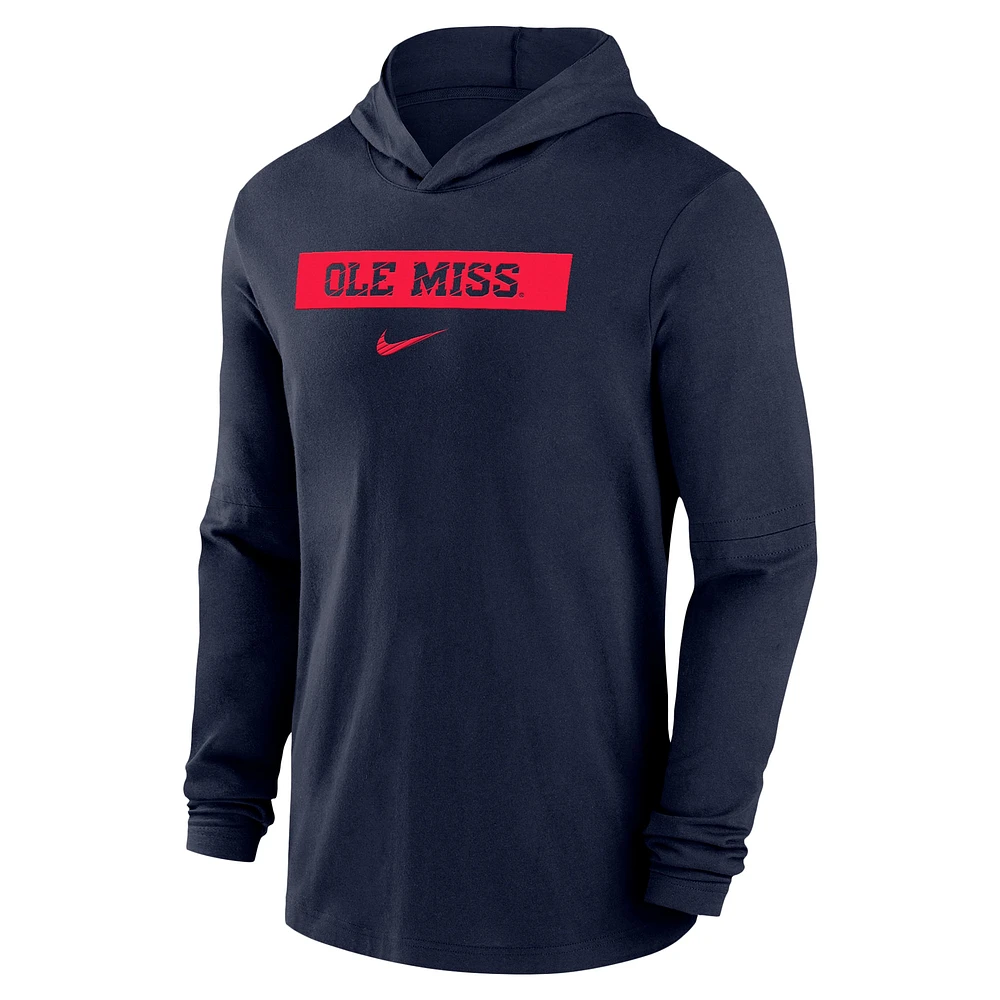 Men's Nike Navy Ole Miss Rebels 2024 Sideline Performance Long Sleeve Hoodie Top