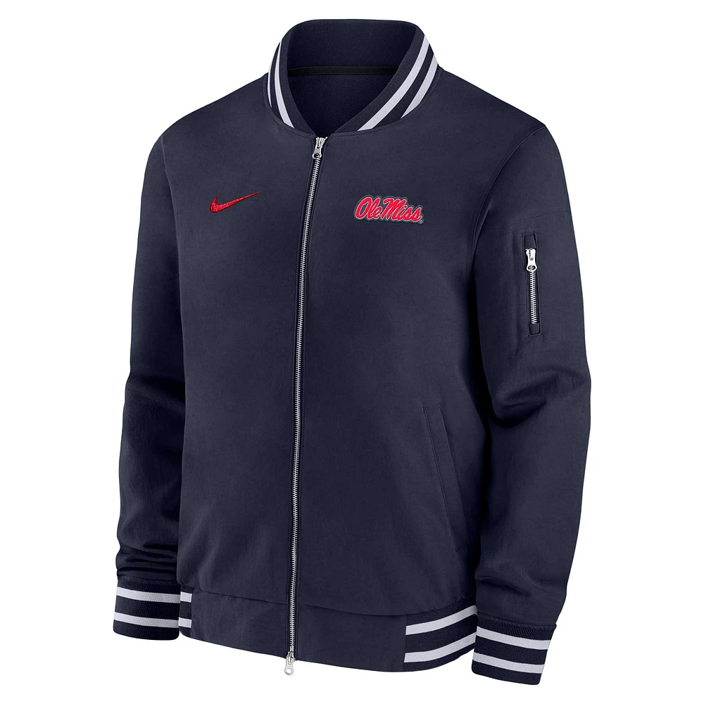 Veste aviateur entièrement zippée Nike bleu marine Ole Miss Rebels pour homme