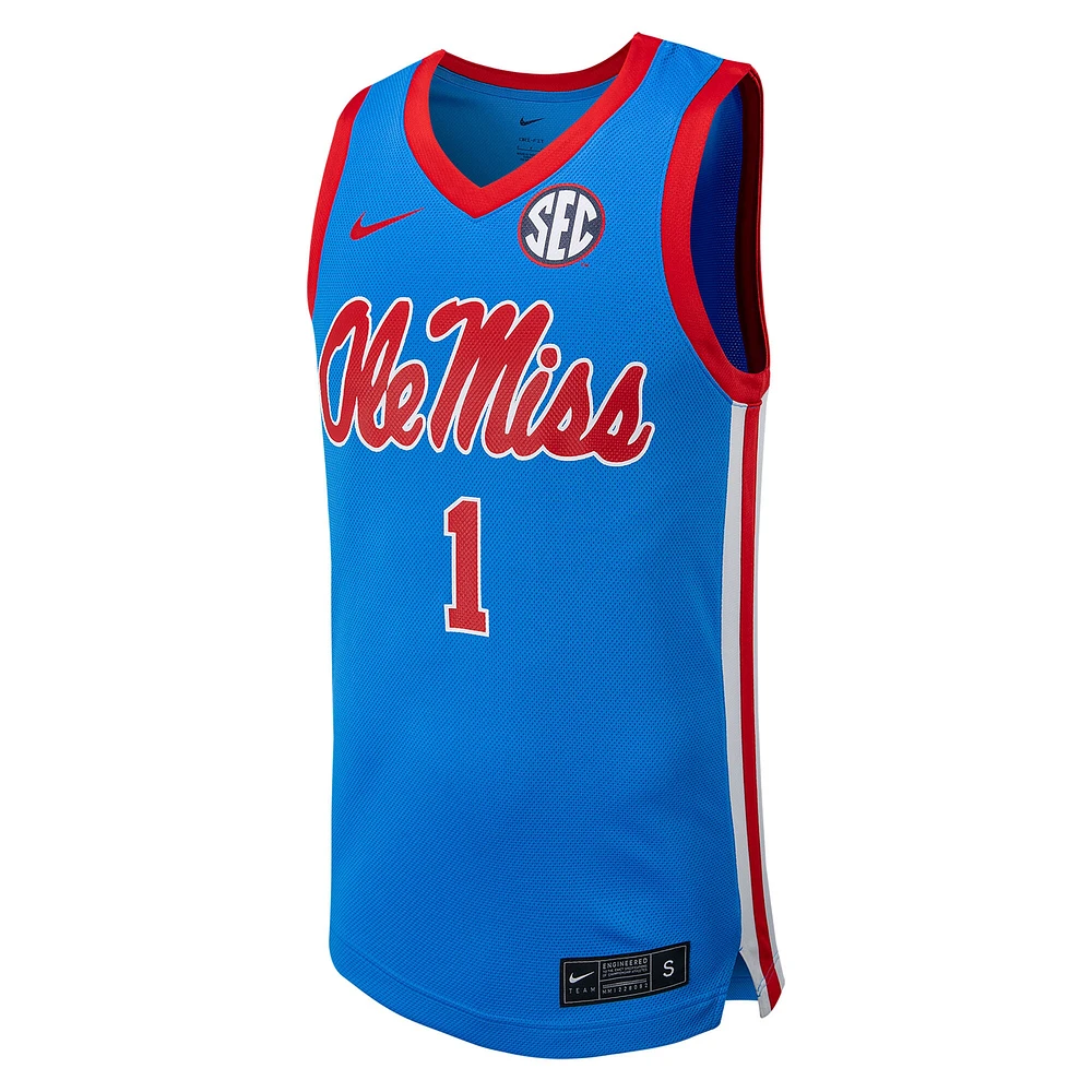 Maillot de basket-ball réplique Ole Miss Rebels Nike #1 poudre bleu pour homme