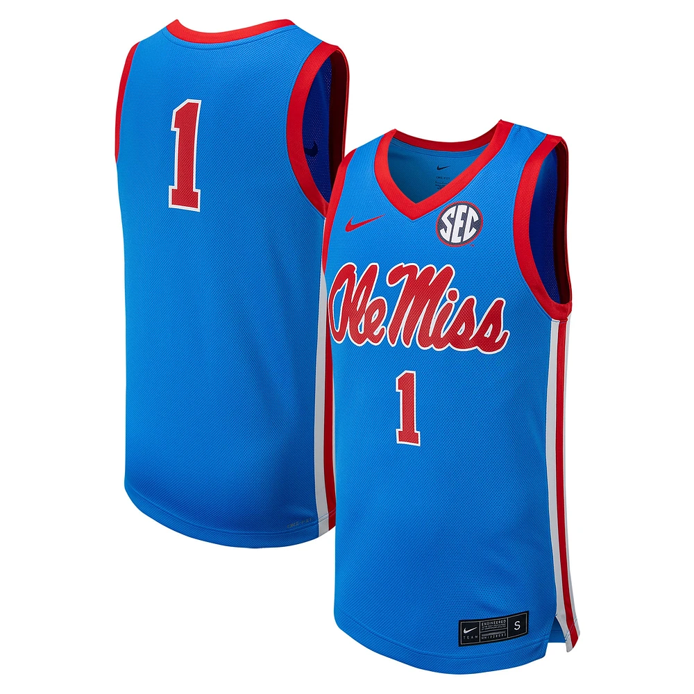 Maillot de basket-ball réplique Ole Miss Rebels Nike #1 poudre bleu pour homme