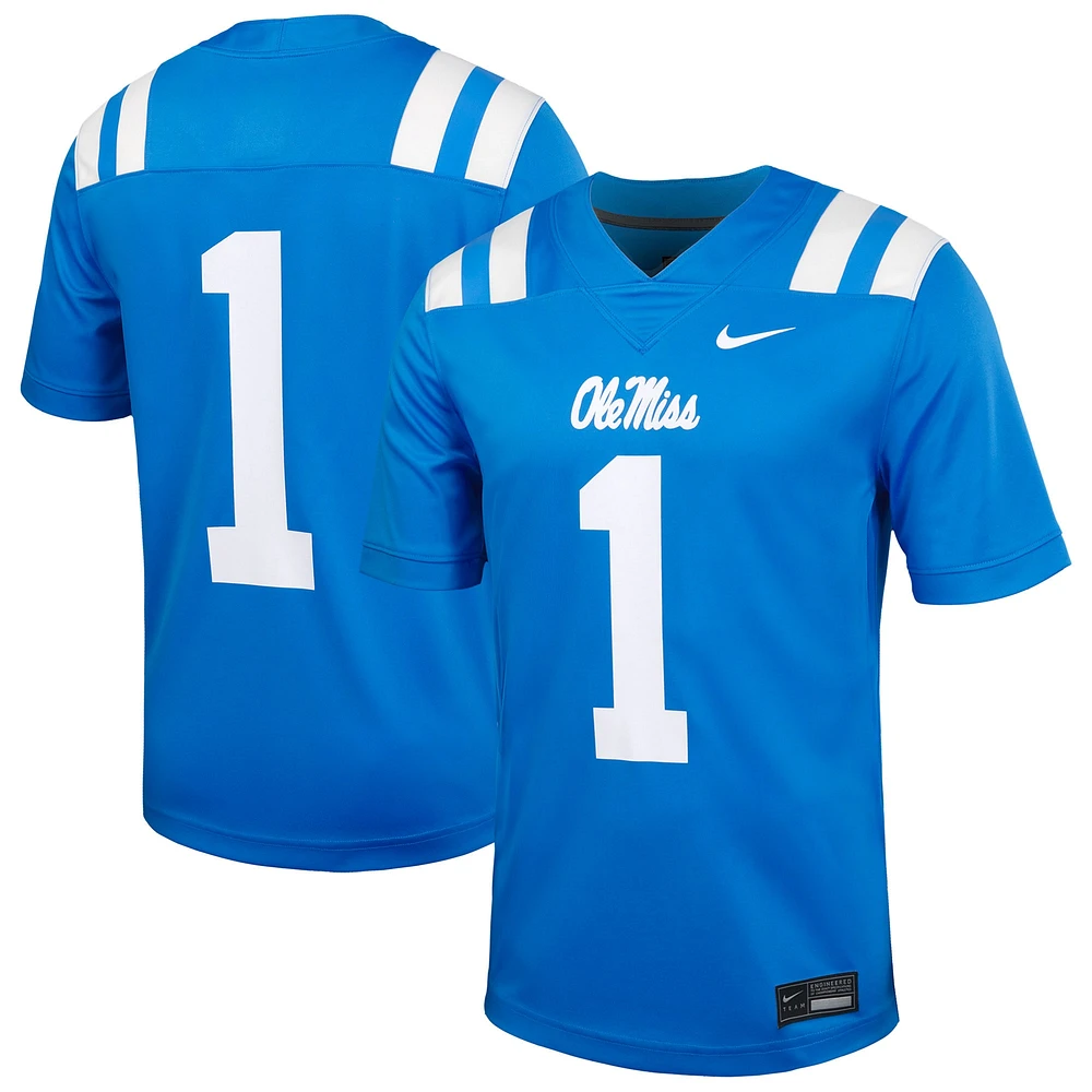 Maillot de football Nike #1 bleu poudre pour homme Ole Miss Rebels Untouchable