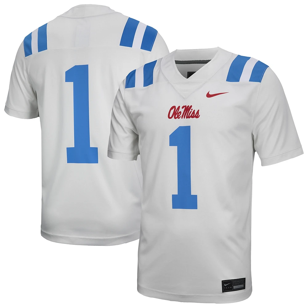 Maillot de football Nike #1 blanc pour homme Ole Miss Rebels Untouchable