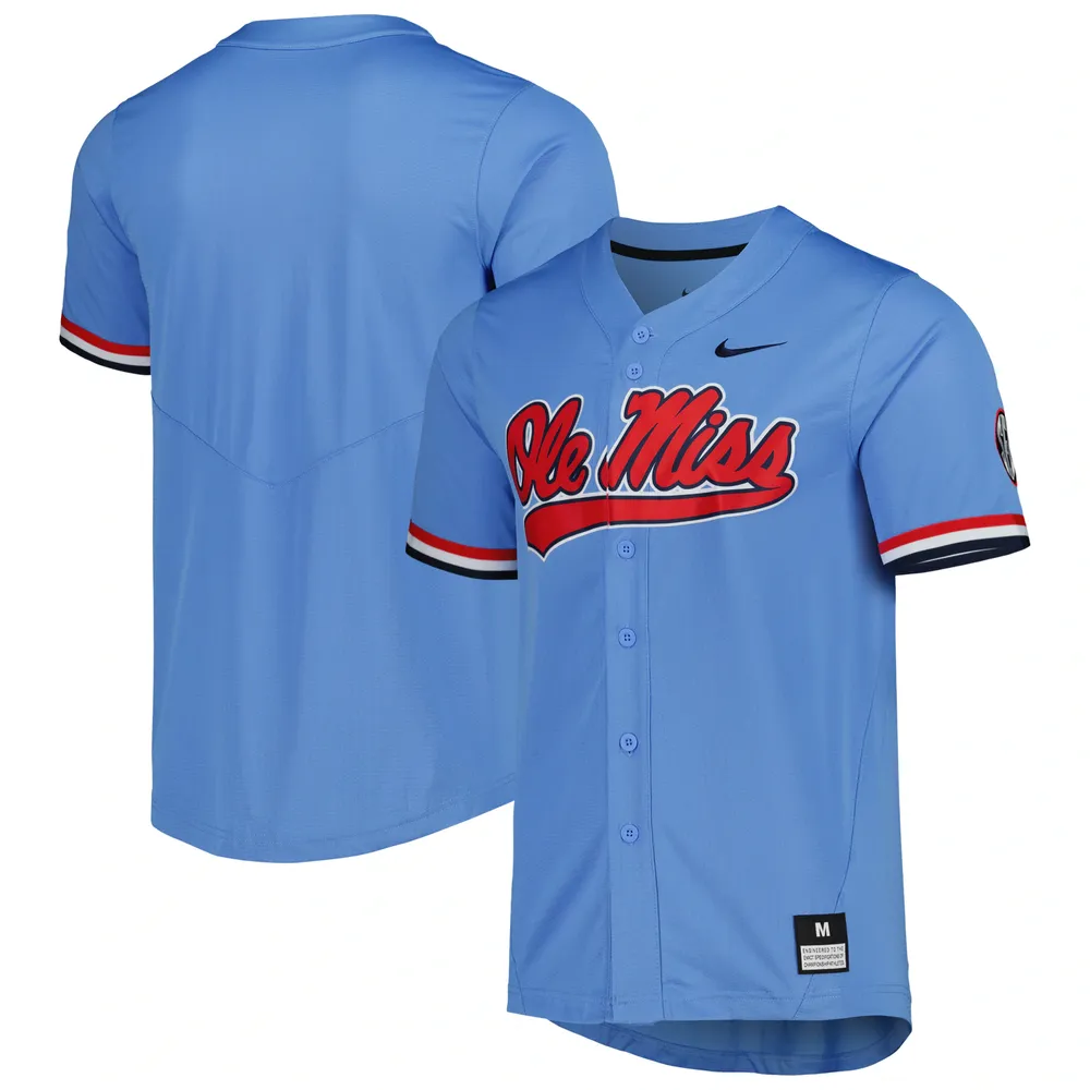 Maillot de baseball réplique à boutons complets Nike Ole Miss Rebels bleu poudré pour homme