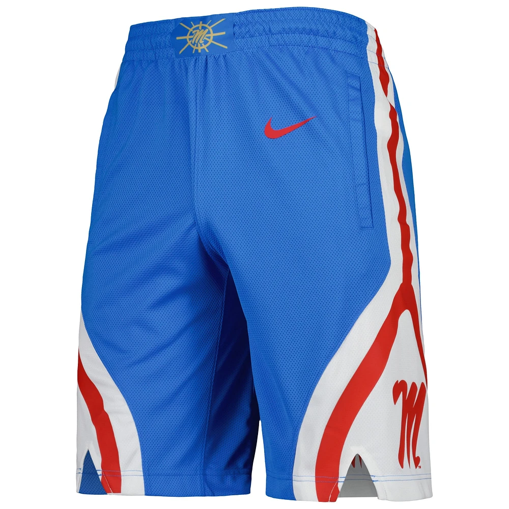 Short de basket-ball Nike Ole Miss Rebels Replica Performance bleu poudré pour homme