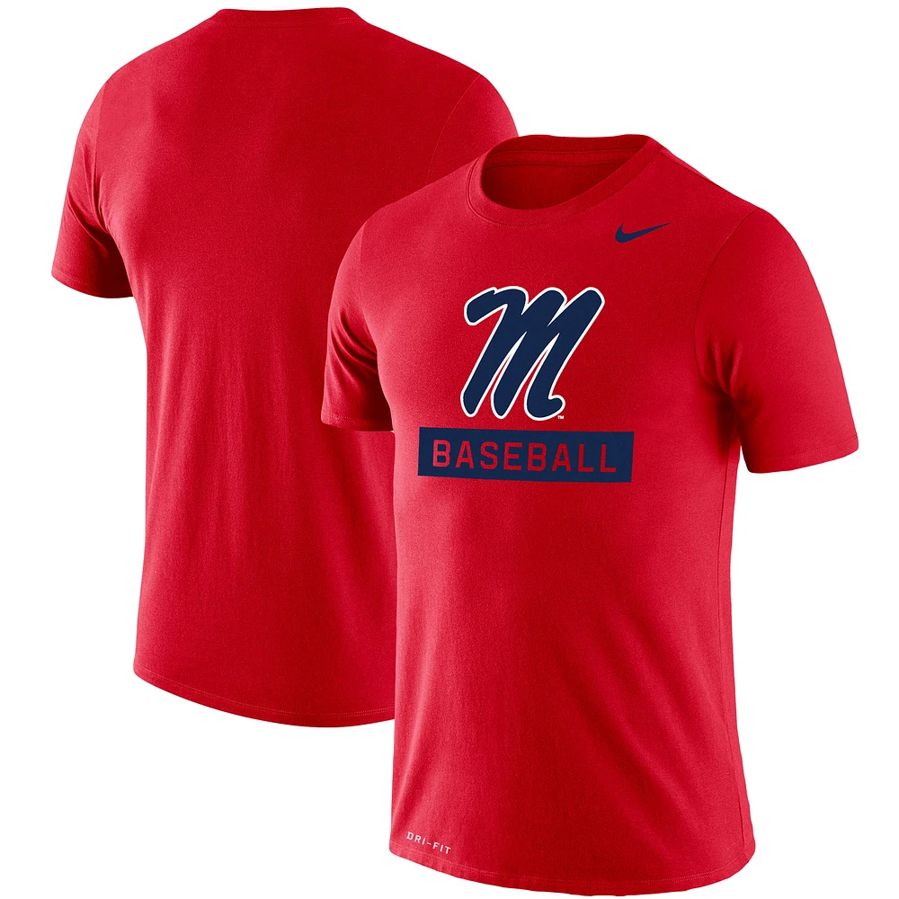 Men's Nike Red Ole Miss Rebels Baseball Logo Stack Legend Slim Fit Performance T-Shirt