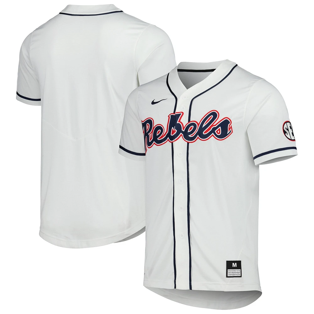 Maillot de baseball réplique à boutons complets Nike blanc Ole Miss Rebels pour homme