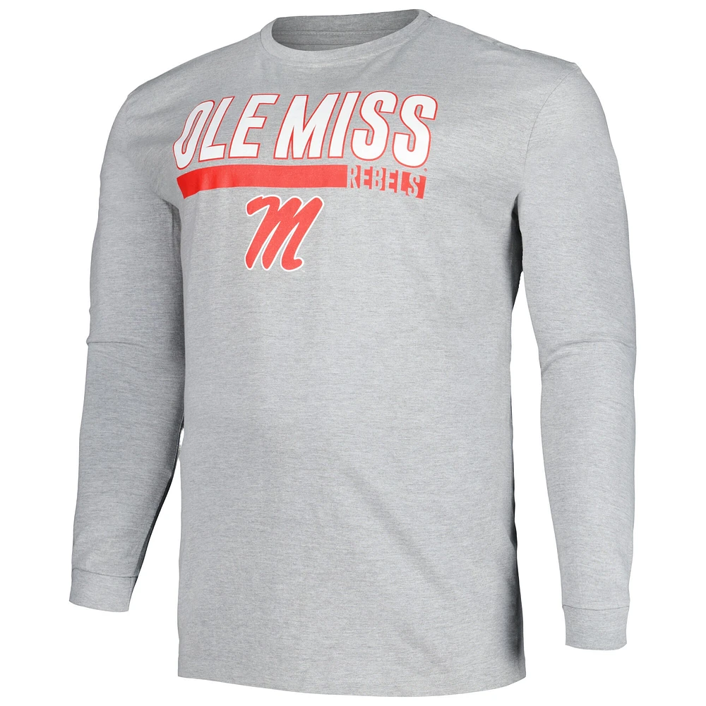 Men's Profile Gray Ole Miss Rebels Big & Tall Two-Hit Long Sleeve T-Shirt