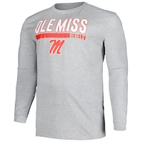 Men's Profile Gray Ole Miss Rebels Big & Tall Two-Hit Long Sleeve T-Shirt