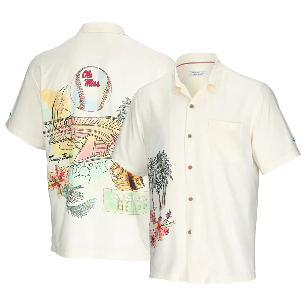 Men's Tommy Bahama Cream Ole Miss Rebels Paradise Fly Ball Camp Button-Up Shirt