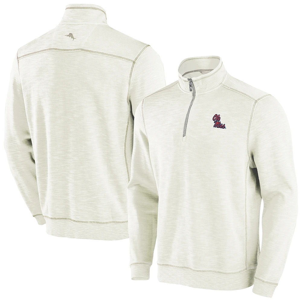 Men's Tommy Bahama Cream Ole Miss Rebels Tobago Bay Half-Zip Tri-Blend Top