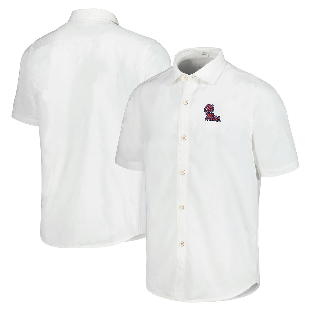 Men's Tommy Bahama White Ole Miss Rebels Coconut Point Palm Vista IslandZone Camp Button-Up Shirt