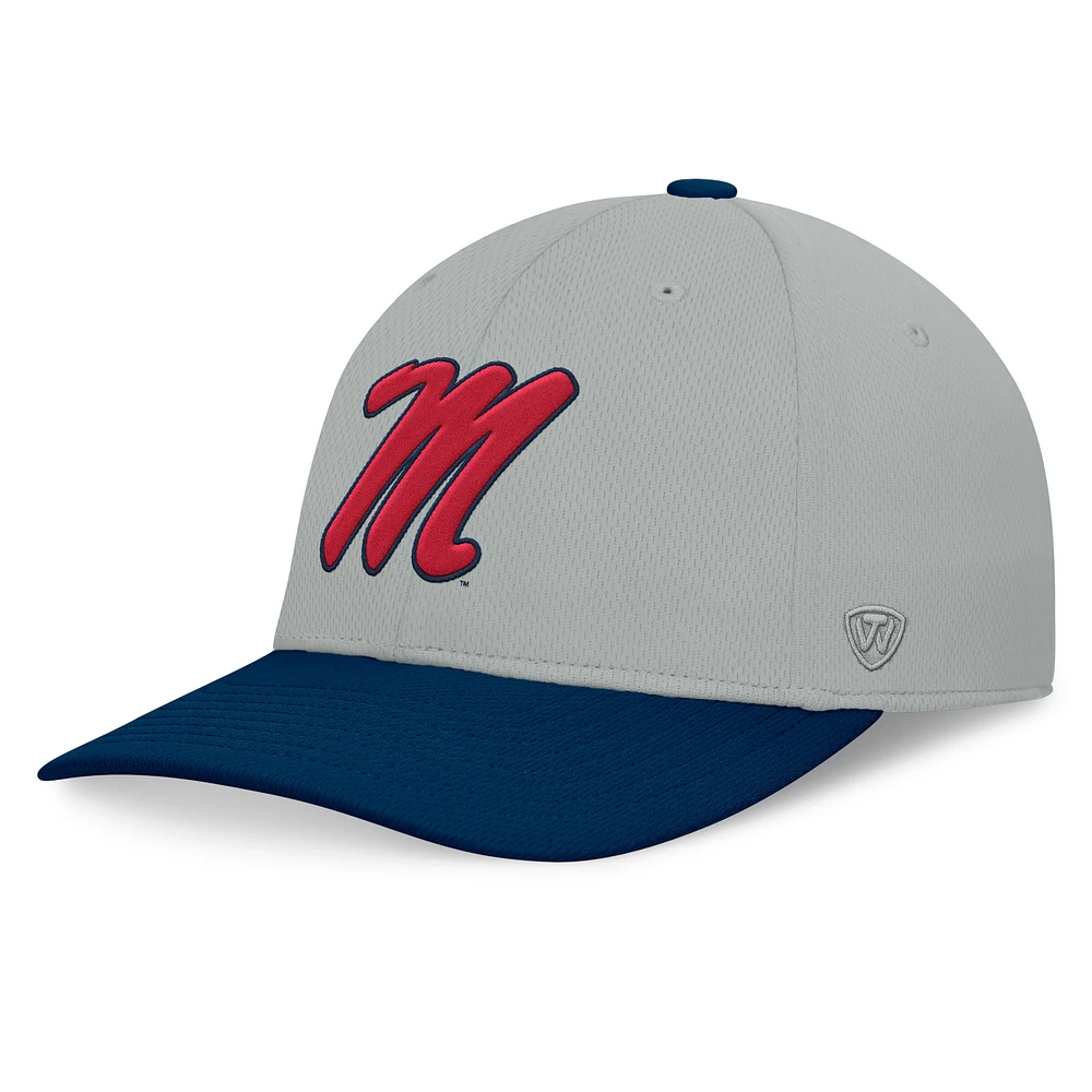 Men's Top of the World  Gray/Navy Ole Miss Rebels Mick Flex Hat