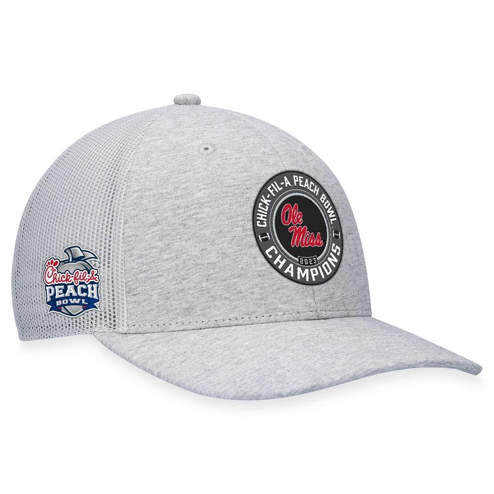 Men's Top of the World  Heather Gray Ole Miss Rebels 2023 Peach Bowl Champions Trucker Adjustable Hat