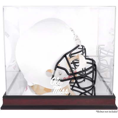 Ole Miss Rebels Mahogany Base Team Logo Helmet Display Case with Mirrored Back