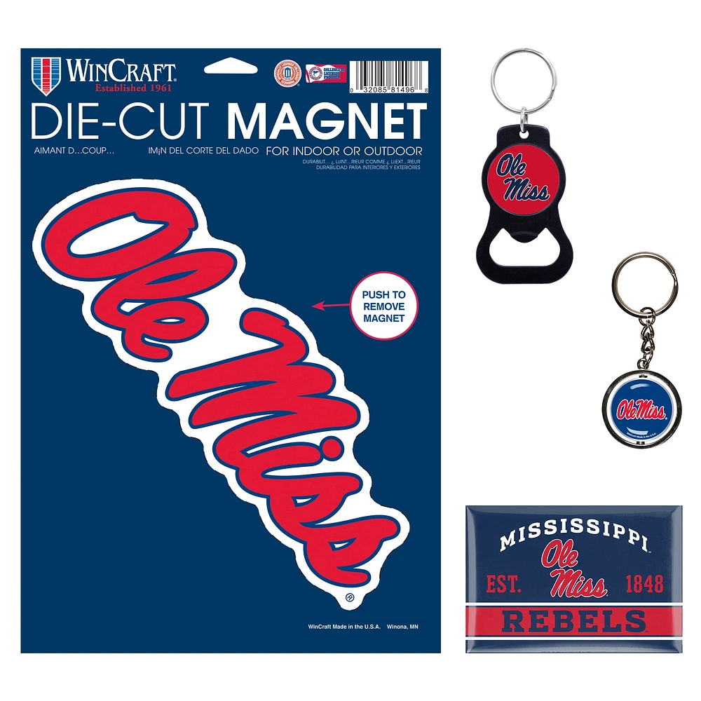 WinCraft Ole Miss Rebels 4-Pack Key Rings and Magnets Set