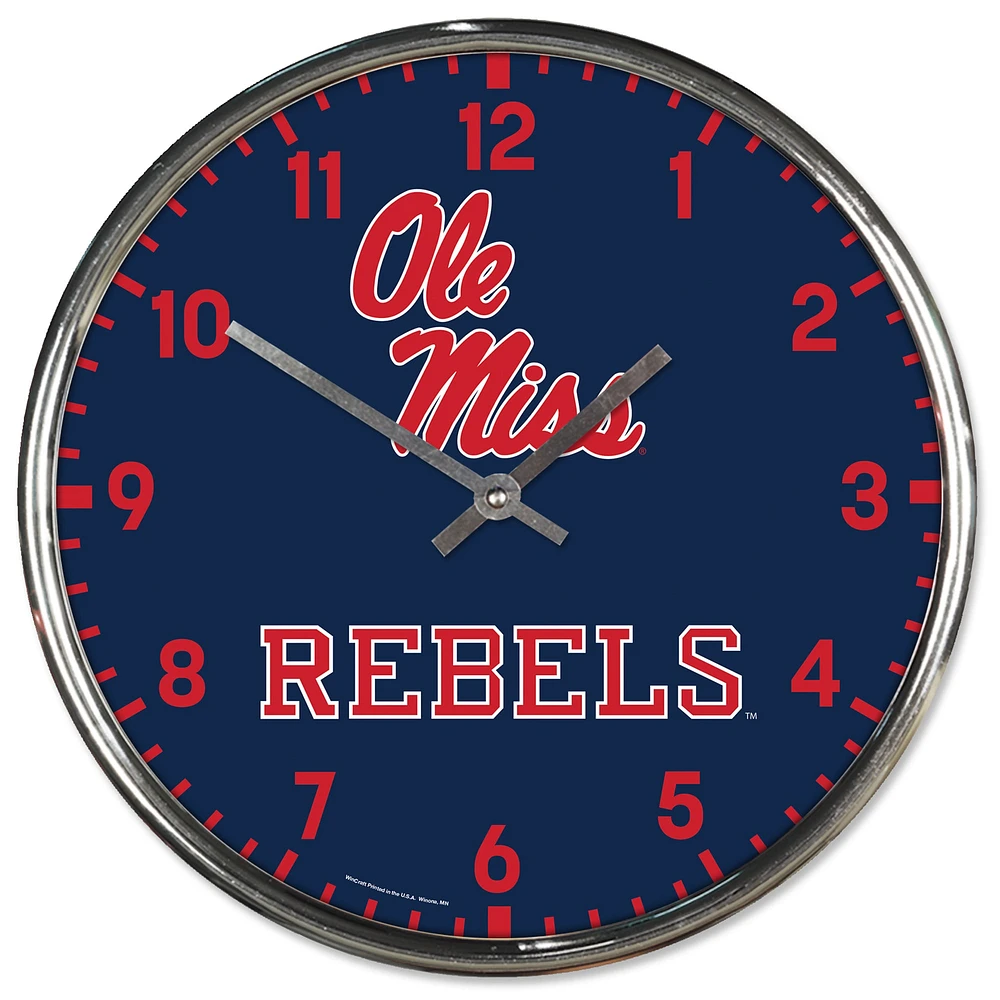 WinCraft Ole Miss Rebels Horloge murale chromée