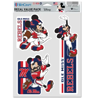 Ole Miss Rebels WinCraft Disney Mickey Mouse Team 3-Pack Decal Set