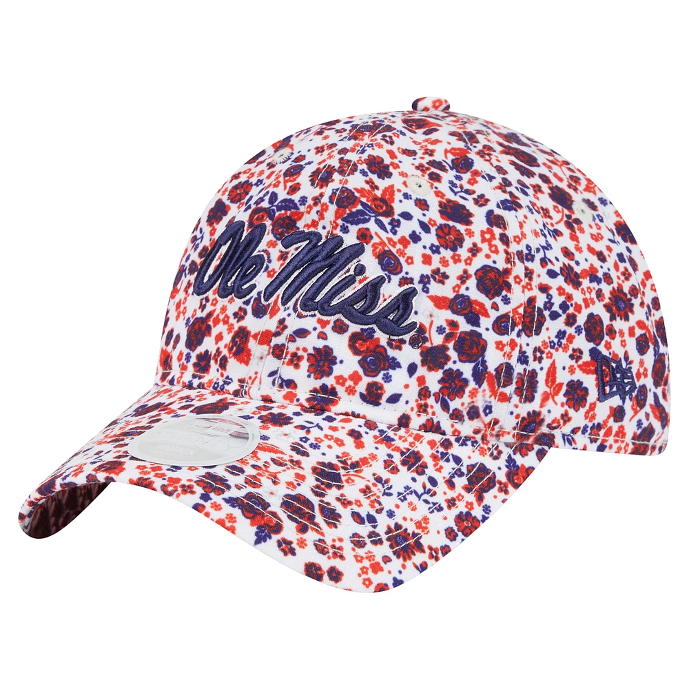 Casquette ajustable blanche Ole Miss Rebels Blooming 9TWENTY pour femme de New Era