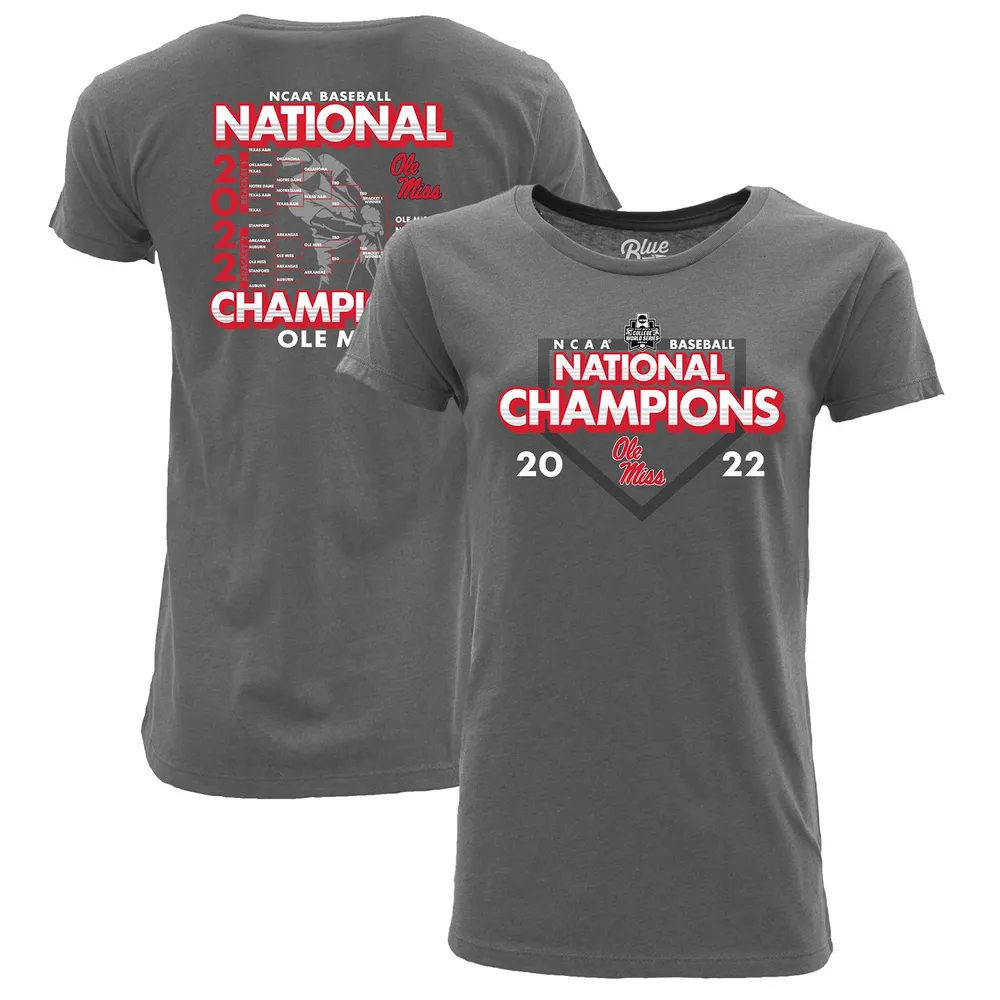 T-shirt pour femme Blue 84 Heathered Grey Ole Miss Rebels 2022 NCAA Baseball College World Series Champions Schedule homme