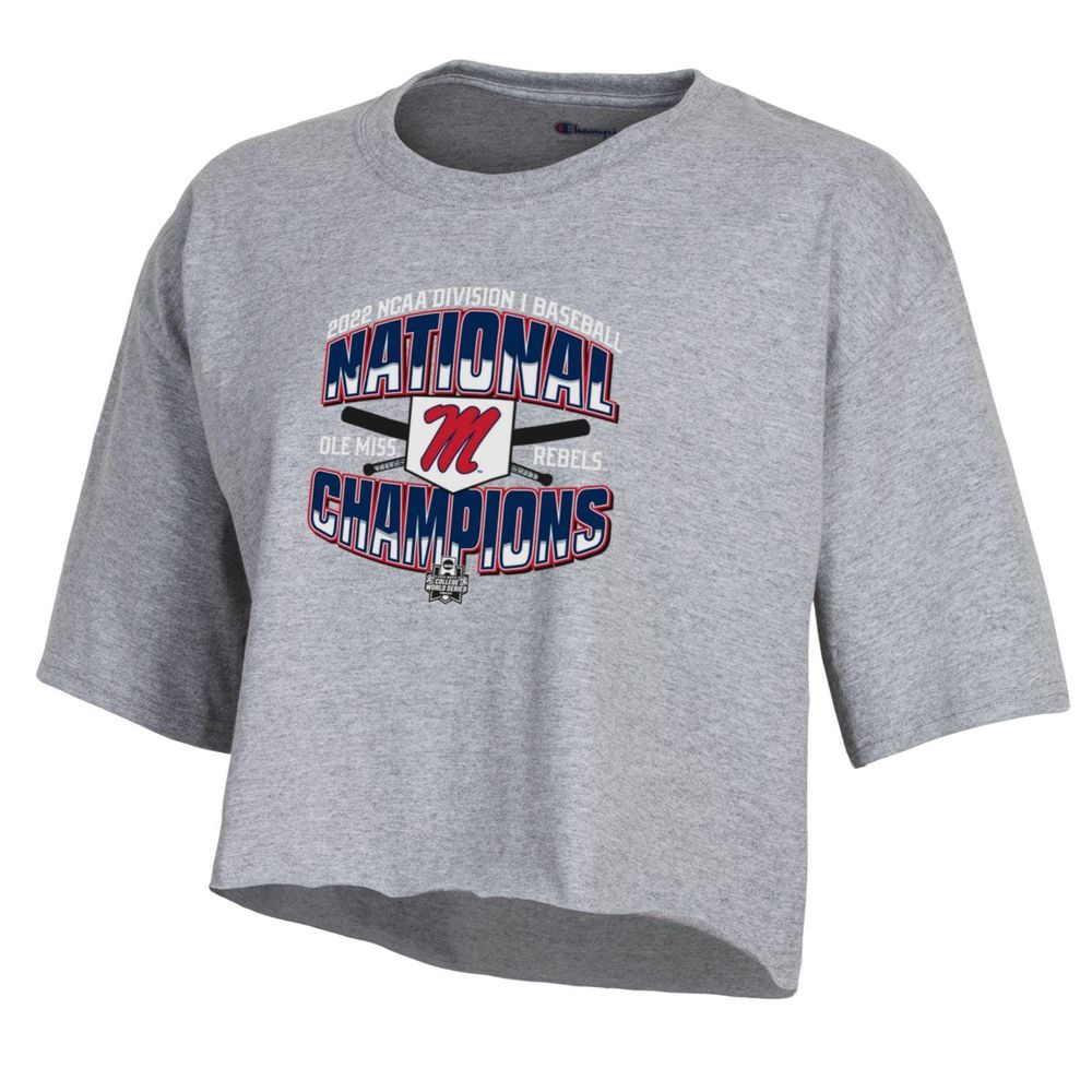 Women's Champion Heathered Gray Ole Miss Rebels 2022 NCAA Men's Baseball College World Series Champions Locker Room Boyfriend Cropped T-Shirt