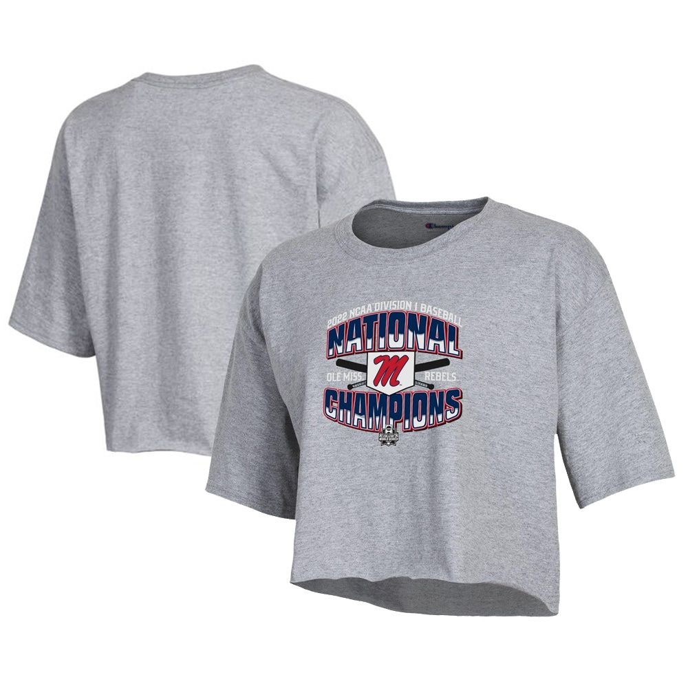 Women's Champion Heathered Gray Ole Miss Rebels 2022 NCAA Men's Baseball College World Series Champions Locker Room Boyfriend Cropped T-Shirt